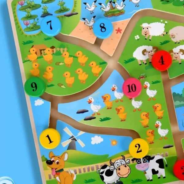 Puzzle interactiv din lemn, labirintul animalelor, cu animale, pasari si insecte, invatam sa numaram, 3+ ani - imagine 5