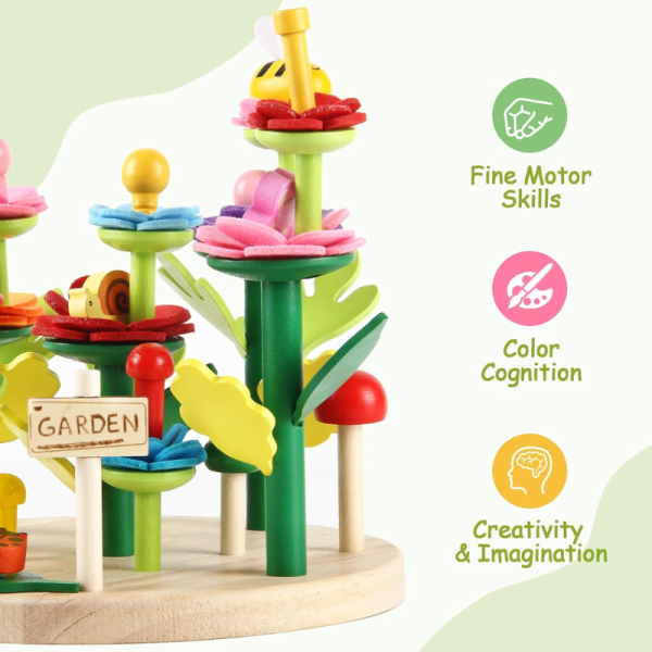 Joc de creativitate din lemn si fetru pentru copii, construieste gradina de flori, Montessori, 3+ - imagine 7