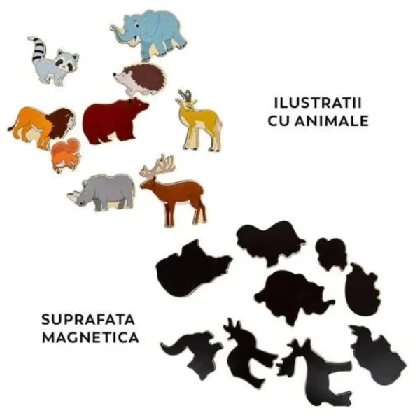 Puzzle magnetic incastru din lemn cu animale salbatice in limba romana, educativ, 3+ - imagine 2