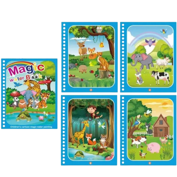 Carte de colorat cu apa pentru copii,  8 pagini, Creion Magic, reutilizabila, 3+ - imagine 3