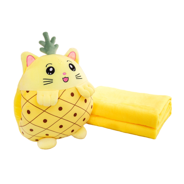 Jucarie de plus in forma de Ananas pentru copii, cu paturica si buzunare pentru maini