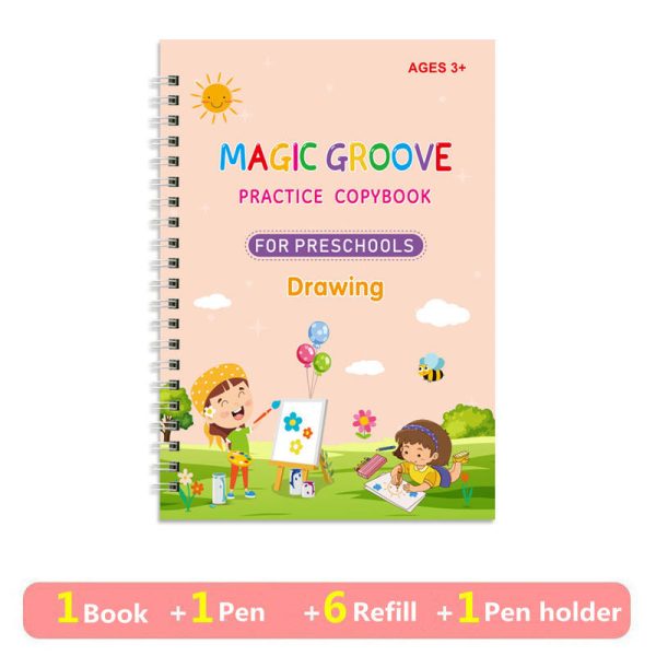 Set 4 caiete de lucru si stilou magic pentru scris si desenat Sank Magic pentru copii, rechizite scolare, multicolor - imagine 4