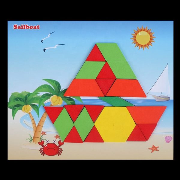 Joc Puzzle Tangram din lemn cu 250 de piese geometrice si cifre, multicolor, cartonase model, 3+ - imagine 8