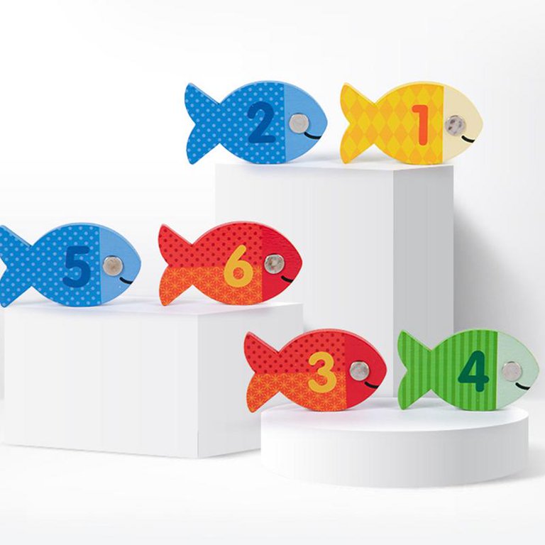 Joc de pescuit din lemn cu magnet, Stuniko®, Puzzle incastru, litere si cifre, multicolor, Dezvolta Indemanarea si Motricitatea, 30 x 30 cm, 36 de piese, 3 ani+ - imagine 2