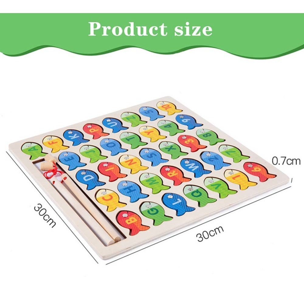 Joc de pescuit din lemn cu magnet, Stuniko®, Puzzle incastru, litere si cifre, multicolor, Dezvolta Indemanarea si Motricitatea, 30 x 30 cm, 36 de piese, 3 ani+ - imagine 3