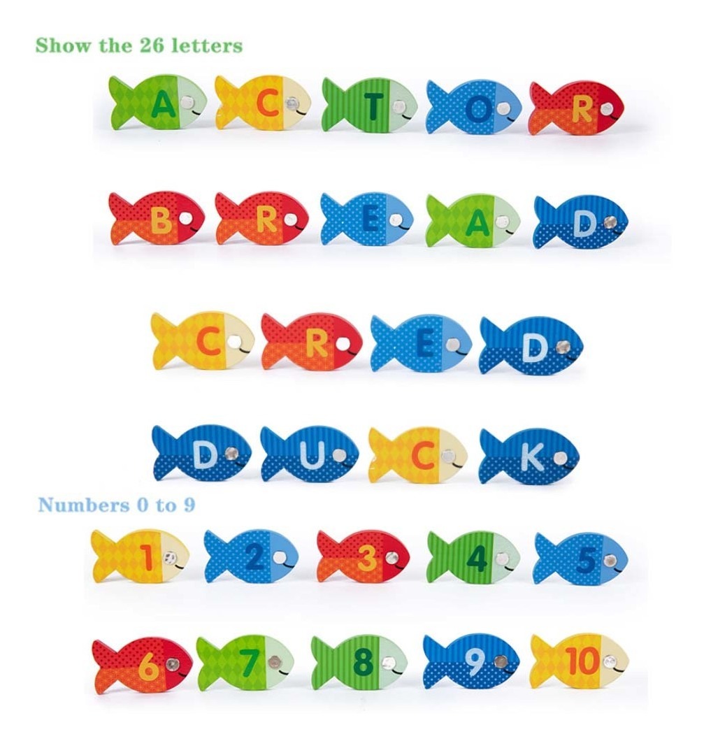 Joc de pescuit din lemn cu magnet, Stuniko®, Puzzle incastru, litere si cifre, multicolor, Dezvolta Indemanarea si Motricitatea, 30 x 30 cm, 36 de piese, 3 ani+ - imagine 5