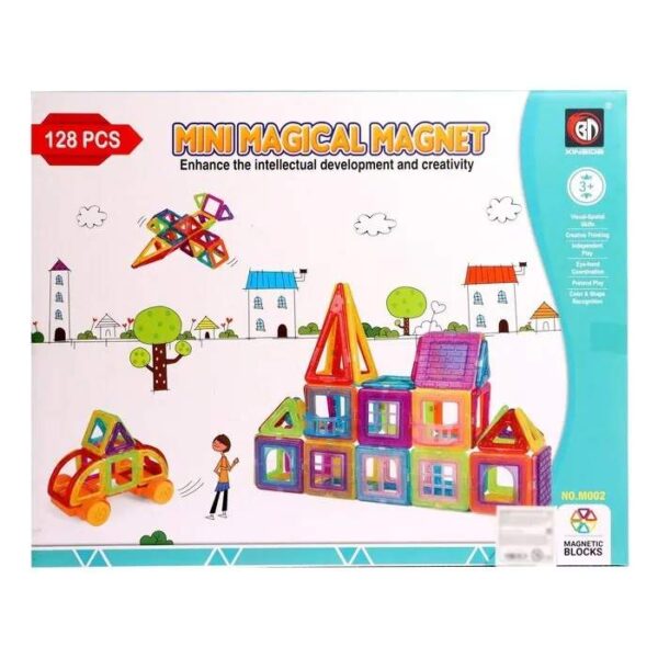 Set inteligent constructie magnetica cu 128 piese pentru copii, Stem, educativ si creativ, Magnetic Construction Blocks - imagine 2