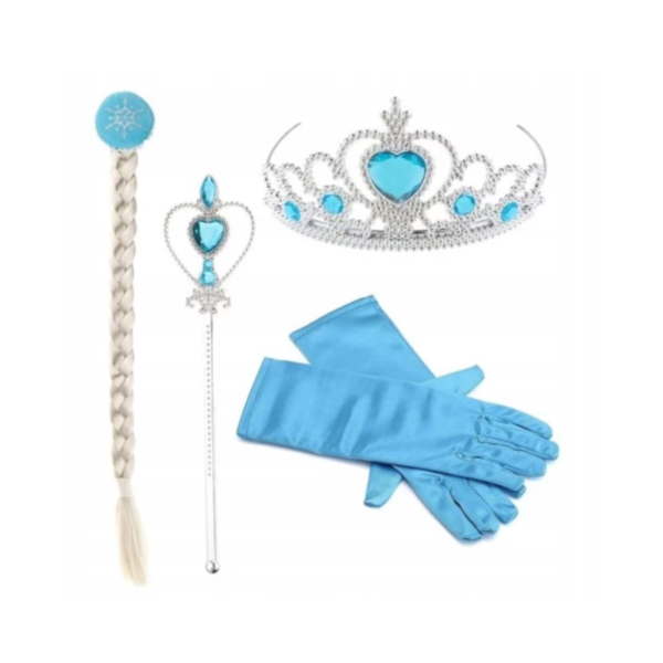 Set accesorii printesa Elsa Frozen pentru fetite - codita, diadema, manusi si bagheta magica, 3-8 ani