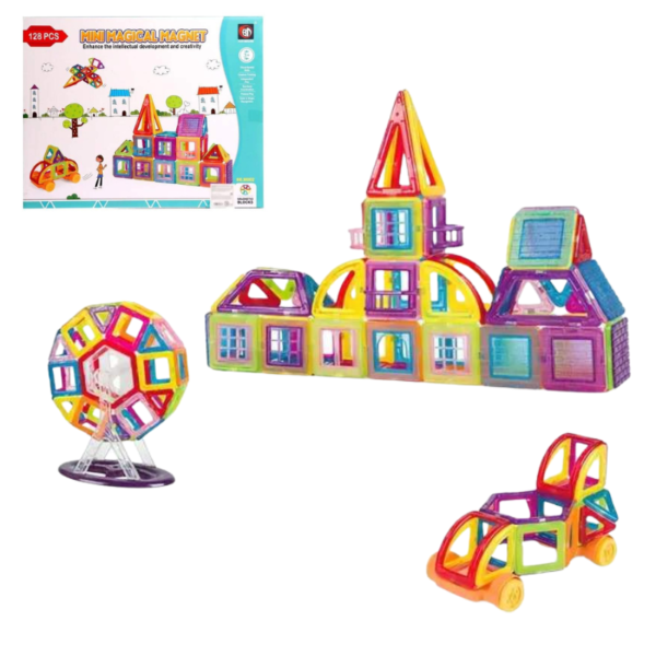 Set inteligent constructie magnetica cu 128 piese pentru copii, Stem, educativ si creativ, Magnetic Construction Blocks