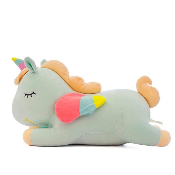 Jucarie de plus pentru copii, Sleeping Unicorn verde pastel, 25 cm