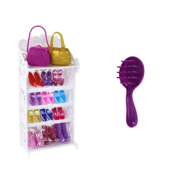 Set Papusa cu accesorii de schimb, 5 rochite, 12 perechi de pantofi, 3 coliere, perie de par, 30 cm, 3+ - imagine 2