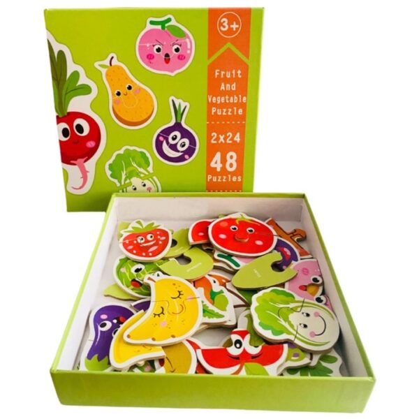 Puzzle din 2 piese pentru copii, 24 modele, 48 piese, animale, fructe si legume, interactiv si educativ, 3+ - imagine 2