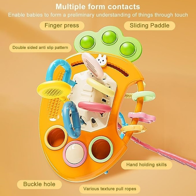 Jucarie senzoriala pentru bebelusi, dezvoltare abilitati motrice si senzoriale, Montessori, Silicon, Morcov, 12 luni+, Multicolor - imagine 4