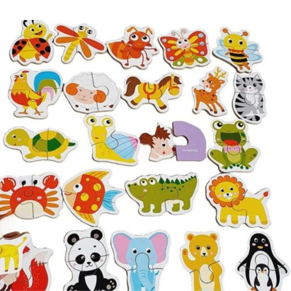 Puzzle din 2 piese pentru copii, 24 modele, 48 piese, animale, fructe si legume, interactiv si educativ, 3+ - imagine 7