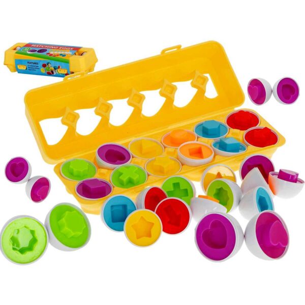 Joc educativ pentru copii Matching Eggs, Set 12 oua pentru invatarea formelor si culorilor, 1+ - imagine 3