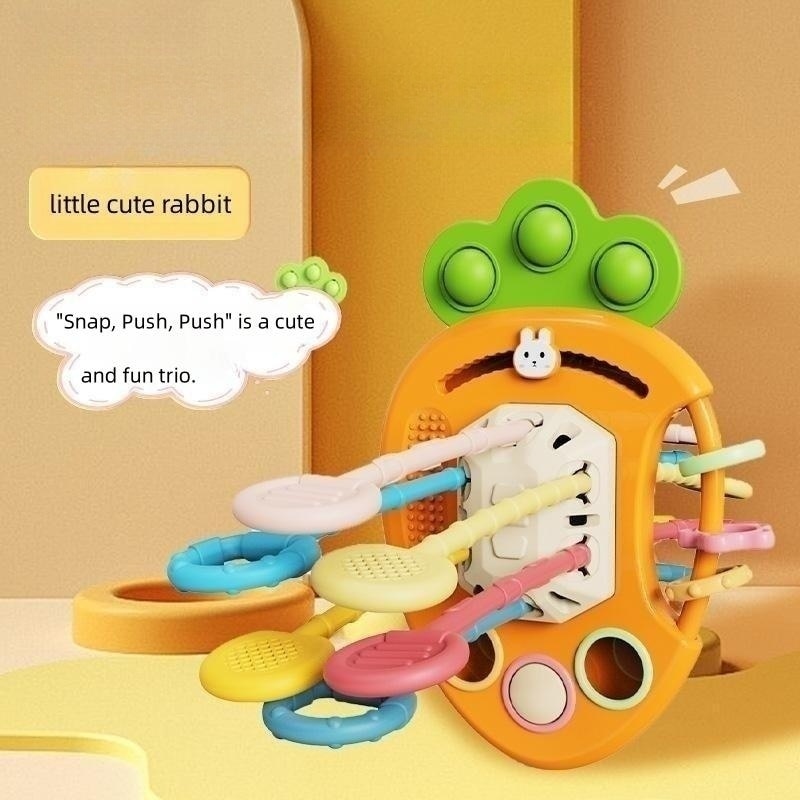 Jucarie senzoriala pentru bebelusi, dezvoltare abilitati motrice si senzoriale, Montessori, Silicon, Morcov, 12 luni+, Multicolor - imagine 3