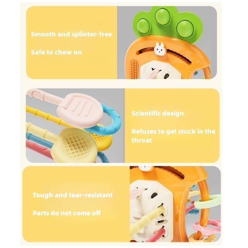 Jucarie senzoriala pentru bebelusi, dezvoltare abilitati motrice si senzoriale, Montessori, Silicon, Morcov, 12 luni+, Multicolor - imagine 5