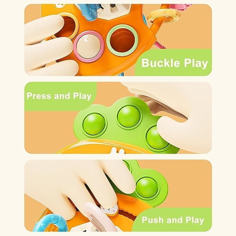 Jucarie senzoriala pentru bebelusi, dezvoltare abilitati motrice si senzoriale, Montessori, Silicon, Morcov, 12 luni+, Multicolor - imagine 6