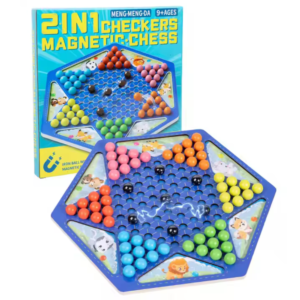 Joc educational de strategie 2 in 1, Sah cu bile magnetice si Dame, pentru copii si adulti, 9 ani+