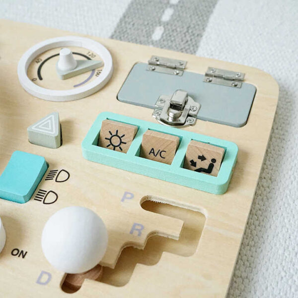 Placa senzoriala din lemn cu activitati pentru dezvolatarea abilitatilor copiilor, Busy Board, 3 ani + - imagine 2