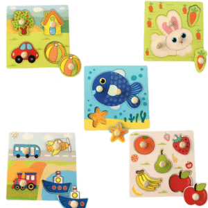 Set de 5 puzzle-uri din lemn pentru copii, Stuniko®21 de piese, joc educativ de potrivire, 3 ani+