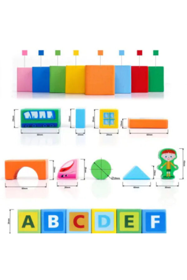Set 100 cuburi de construit din lemn pentru copii, Joc educativ, Smart Town Blocks, 3 ani+ - imagine 5