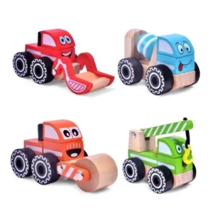 Set 4 masinute utilitare din lemn, jucarii interactive pentru copii, 3 +