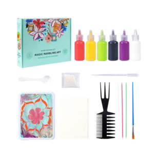 Set de pictura cu vopsea marmorata Stuniko® Joc creativ pentru copii, accesorii incluse, 12 colori,  6 ani+