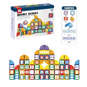 Set inteligent de constructie cu 100 piese magnetice pentru joaca educativa si creativa pentru copii, Magnet Blocks, numeroase posibilitati de construire, 3 ani+