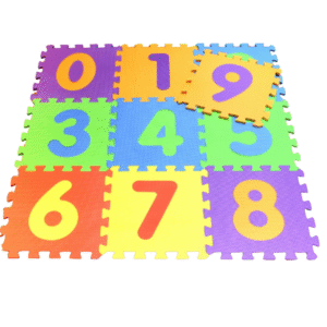 Covor Puzzle pentru copii, Cifre 0-9 Detasabile, Spuma EVA Sigura, 10 Piese 30x30 cm, Grosime 1 cm, Joaca Interactiva si Protectie pentru Copii, Multicolor