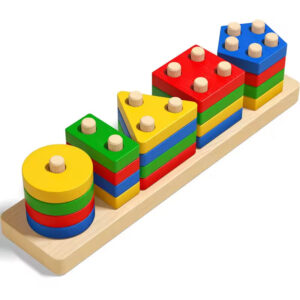Jucarie Educativa din Lemn pentru copii,  Montessori,  Forme Geometrice, 20 Piese, 6 x 26.5 cm, Multicolor, 3 ani+