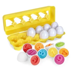 Joc educativ pentru copii Matching Eggs, Set 12 oua pentru invatarea numerelor si culorilor, 3 ani+