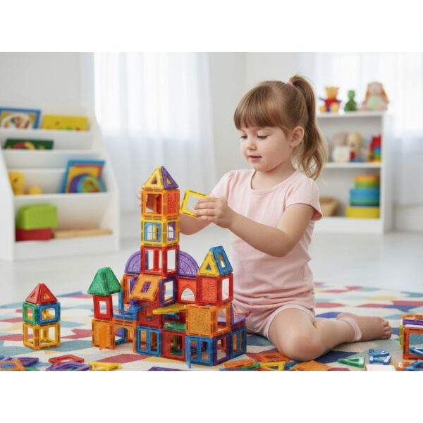 Set inteligent de constructie cu 100 piese magnetice pentru joaca educativa si creativa pentru copii, Magnet Blocks, numeroase posibilitati de construire, 3 ani+ - imagine 5