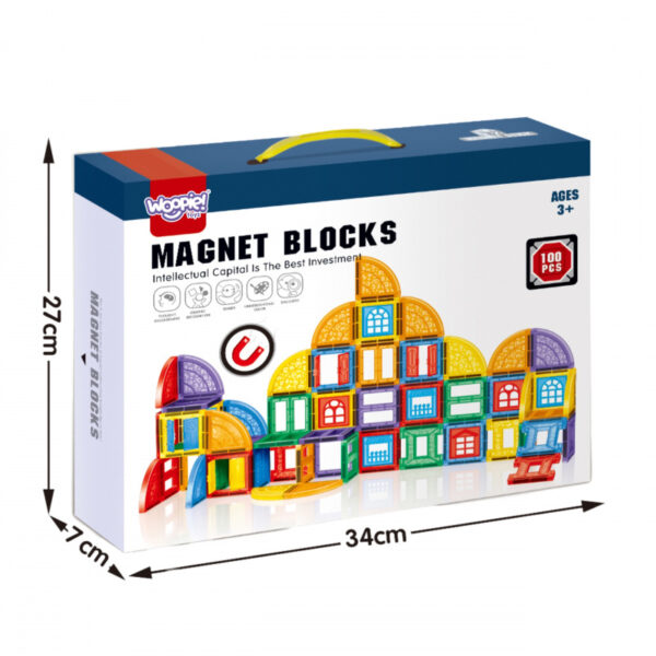 Set inteligent de constructie cu 100 piese magnetice pentru joaca educativa si creativa pentru copii, Magnet Blocks, numeroase posibilitati de construire, 3 ani+ - imagine 9