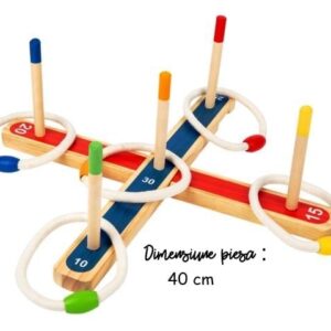Joc interactiv de aruncat inele din lemn, Stuniko®, 5 tinte colorate, set cu cercuri pentru copii, 40x40 cm, 3 ani+