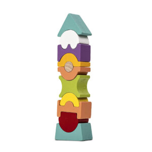 Set de construit turn din lemn, Stuniko® Jucarie educationala pentru copii, 10 piese, multicolor, 3 ani+