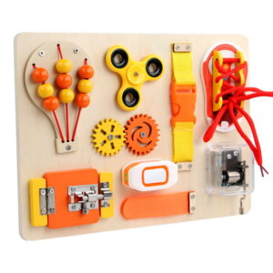 Placa activitati din lemn pentru copii, Stuniko® Busy Board, Dexteritate și motricitate fină, 3 ani+