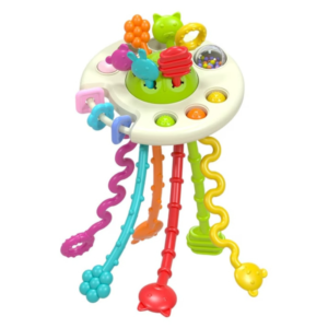 Jucarie Senzoriala Montessori din Silicon pentru Bebelusi, Stuniko® UFO Activity Toy, Dezvoltare Motricitate Fina, Antistres, Forme Texturate pentru Dentitie, Fara BPA, Multicolor, 6 luni+