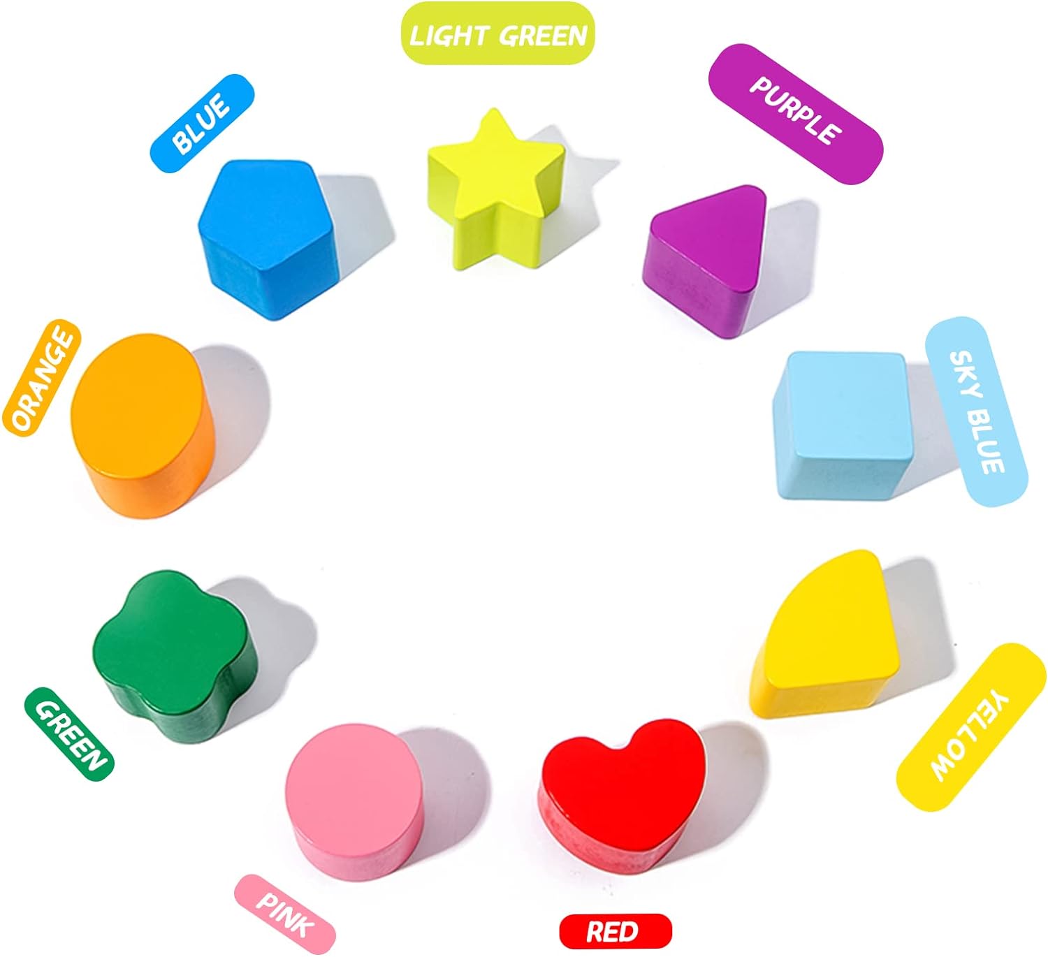 Cub Educativ Montessori din Lemn, Sortator cu 10 Forme Geometrice Colorate, Stuniko® Jucarie Interactiva pentru Invatarea Culorilor si Dezvoltarea Motricitatii Fine, Design Soare, Multicolor, 2 ani+ - imagine 5