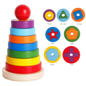 Turn de stivuire din lemn pentru copii, Stuniko® Jucarie educativa cu forme geometrice, 16 piese, 3 ani+
