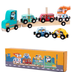 Jucarie Montessori din Lemn 2 in 1, Stuniko® Camion Platforma Transportor si Set Mașinuțe Magnetice, Interactiv si Educativ, Dezvolta Motricitatea Fina si Imaginatia, Design Animale, Multicolor