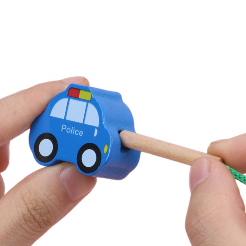 Joc Educativ de Înșiruit din Lemn Orasul Vehiculelor, Stil Montessori, 16 Piese și Șnur, Dezvoltare Motricitate Fină, 3 ani+ - imagine 3