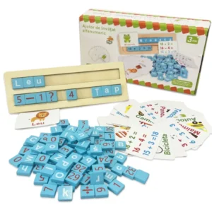Set Educativ 2-în-1 pentru copii, Stuniko®, Kit Alfanumeric cu Litere și Cifre din Lemn, Alfabetar in limba român și Joc Matematic, 3 ani+
