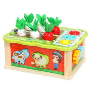 Joc Educativ Montessori 5 in 1 din Lemn, Stuniko® Ferma cu Sortator Animale, Cules de Morcovi, Joc de Pescuit Magnetic si Prinde Viermisorii, Dezvoltare Motricitate Fina si Logica, 3 ani+, Multicolor