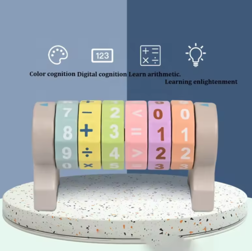 Jucarie Educativa Montessori din Lemn, Cilindru Aritmetic Rotativ, Stuniko® Invata Matematica prin Joc, Adunare, Scadere, Inmultire, Impartire, 12 cm, Multicolor, 3 ani+ - imagine 3