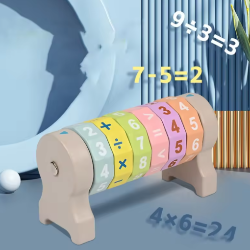 Jucarie Educativa Montessori din Lemn, Cilindru Aritmetic Rotativ, Stuniko® Invata Matematica prin Joc, Adunare, Scadere, Inmultire, Impartire, 12 cm, Multicolor, 3 ani+ - imagine 2
