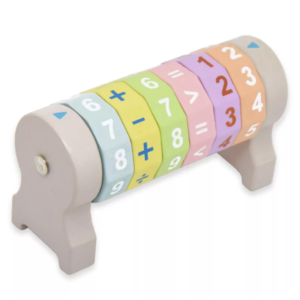 Jucarie Educativa Montessori din Lemn, Cilindru Aritmetic Rotativ, Stuniko® Invata Matematica prin Joc, Adunare, Scadere, Inmultire, Impartire, 12 cm, Multicolor, 3 ani+