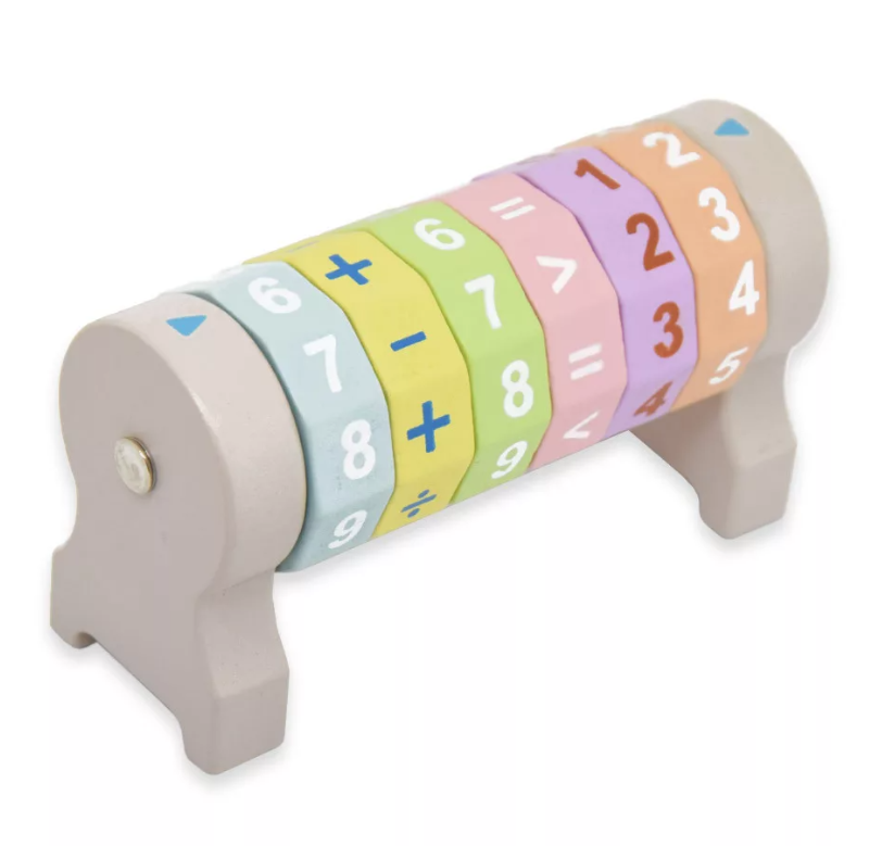 Jucarie Educativa Montessori din Lemn, Cilindru Aritmetic Rotativ, Stuniko® Invata Matematica prin Joc, Adunare, Scadere, Inmultire, Impartire, 12 cm, Multicolor, 3 ani+