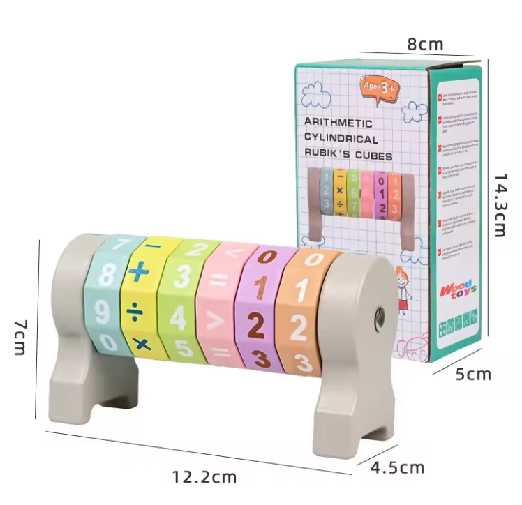 Jucarie Educativa Montessori din Lemn, Cilindru Aritmetic Rotativ, Stuniko® Invata Matematica prin Joc, Adunare, Scadere, Inmultire, Impartire, 12 cm, Multicolor, 3 ani+ - imagine 7
