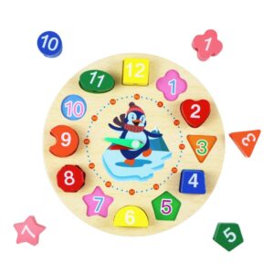 Ceas Educativ 3 în 1 din Lemn pentru copii Stuniko® Joc de Sortare Forme, Puzzle de Potrivire și Șnuruit, Dezvoltare Motricitate și Învățare Timp, Multicolor, 3 ani+